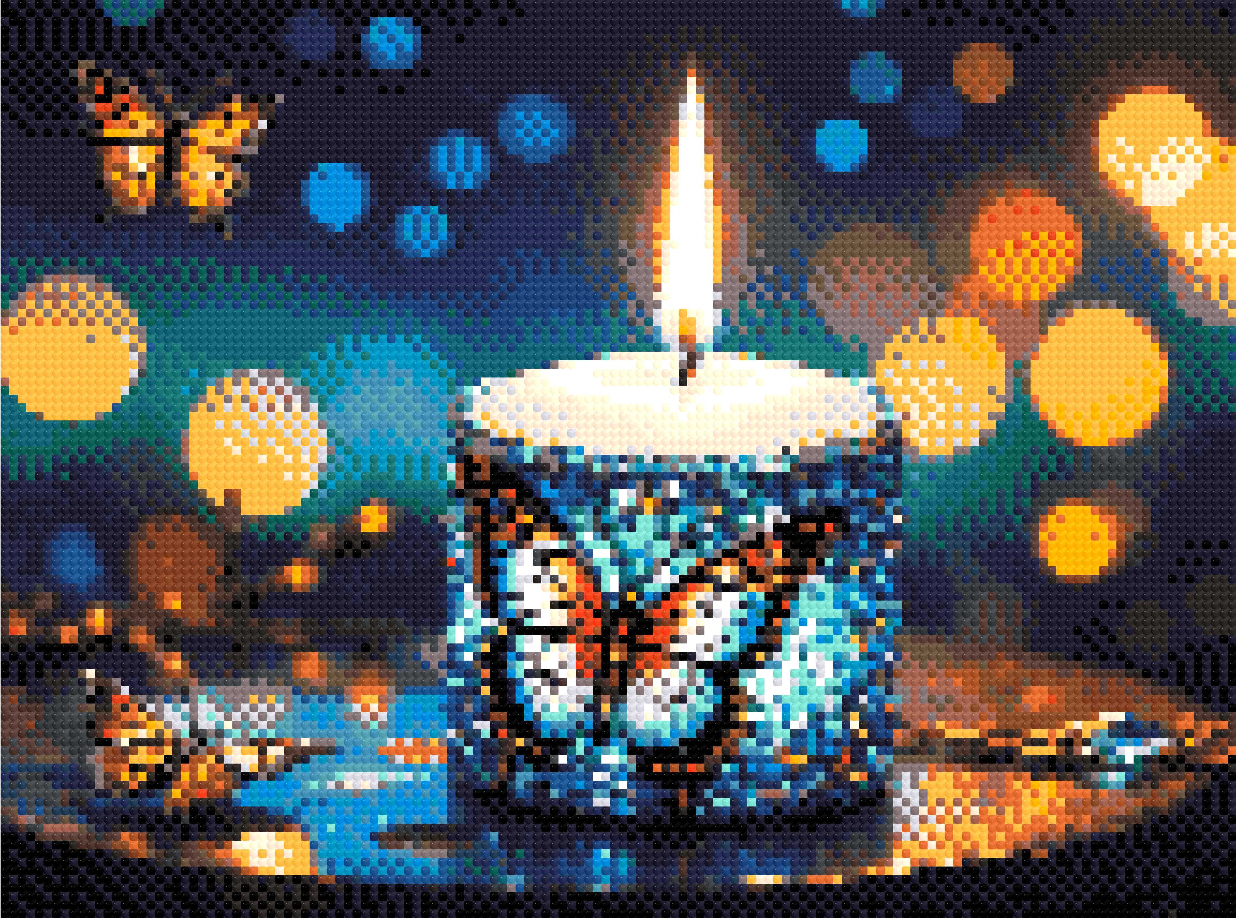 A Diamond Painting Rendering Of A Candle Adorned With Blue And Purple Gems Featuring Butterfly Designs Illuminates A Twilight Scene With Fluttering Butterflies. Size - 40cm X 30cm