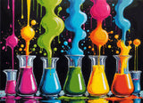 A Diamond Painting Rendering Of Glass Beakers Overflow With Bright Neon Liquids In Various Colours, Creating A Vibrant And Playful Display Of Colours. Size - 110cm X 80cm