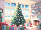 A Diamond Painting Rendering Of A Decorated Christmas Tree Near A Window Overlooking A Sunny Beach, With Gifts And A Fireplace Creating A Festive Atmosphere. Size - 110cm X 80cm