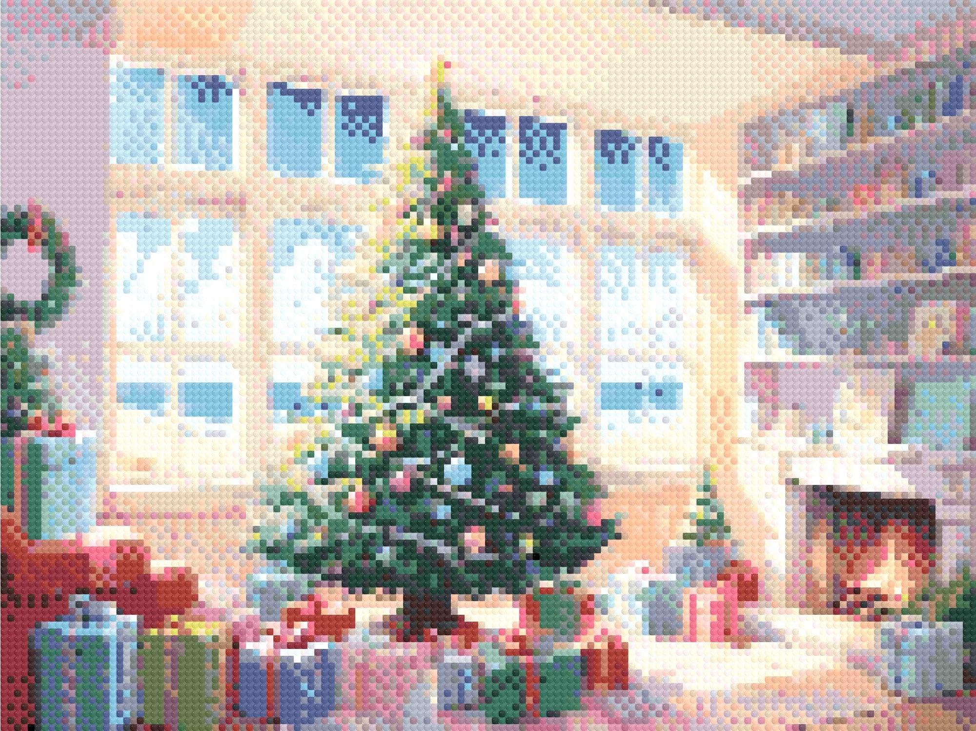 A Diamond Painting Rendering Of A Decorated Christmas Tree Near A Window Overlooking A Sunny Beach, With Gifts And A Fireplace Creating A Festive Atmosphere. Size - 40cm X 30cm