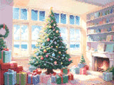 A Diamond Painting Rendering Of A Decorated Christmas Tree Near A Window Overlooking A Sunny Beach, With Gifts And A Fireplace Creating A Festive Atmosphere. Size - 40cm X 30cm