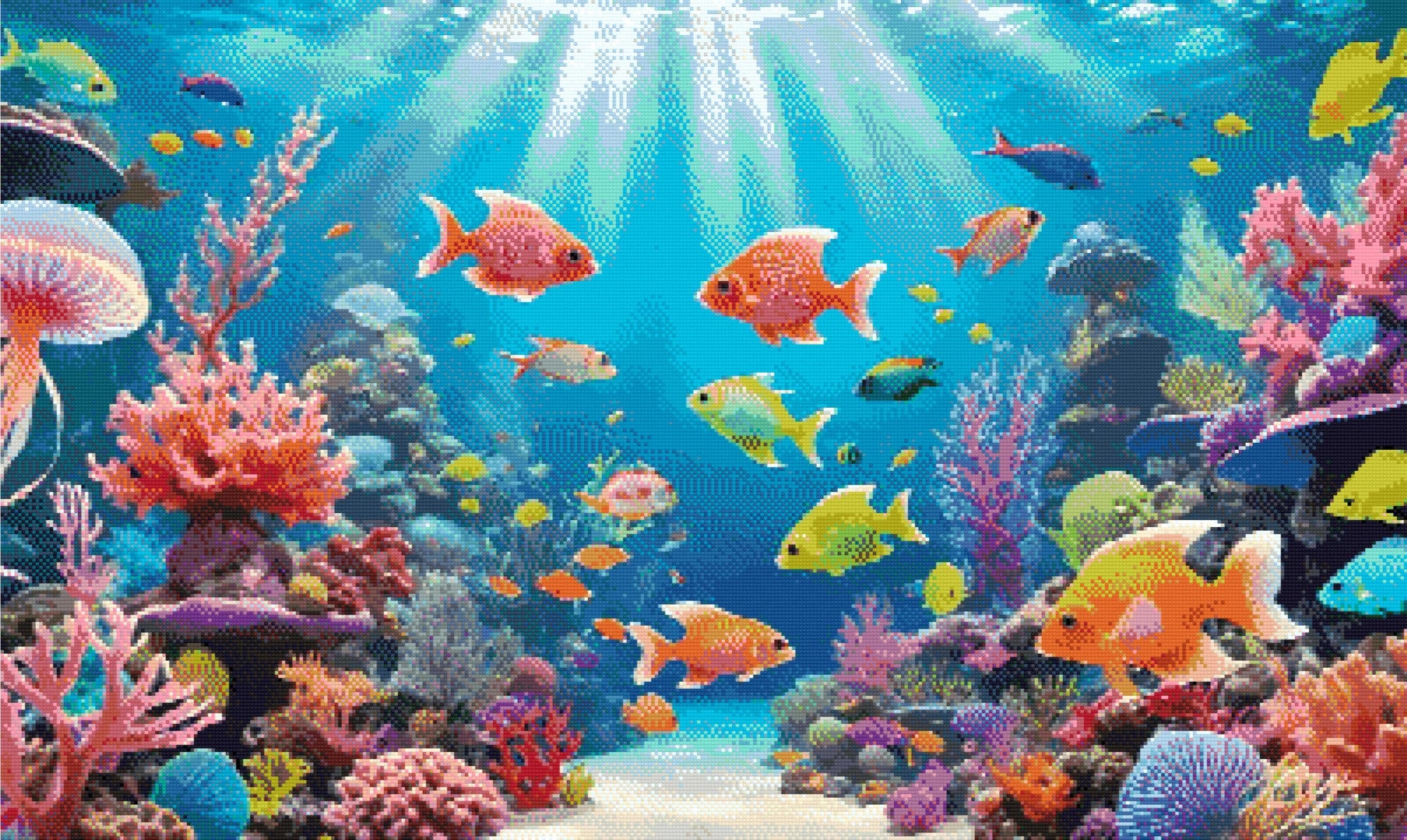 A Diamond Painting Rendering Of Colourful Fish And Coral Reefs Illuminated By Sunlight In A Vibrant Underwater Scene. Size - 100cm X 60cm