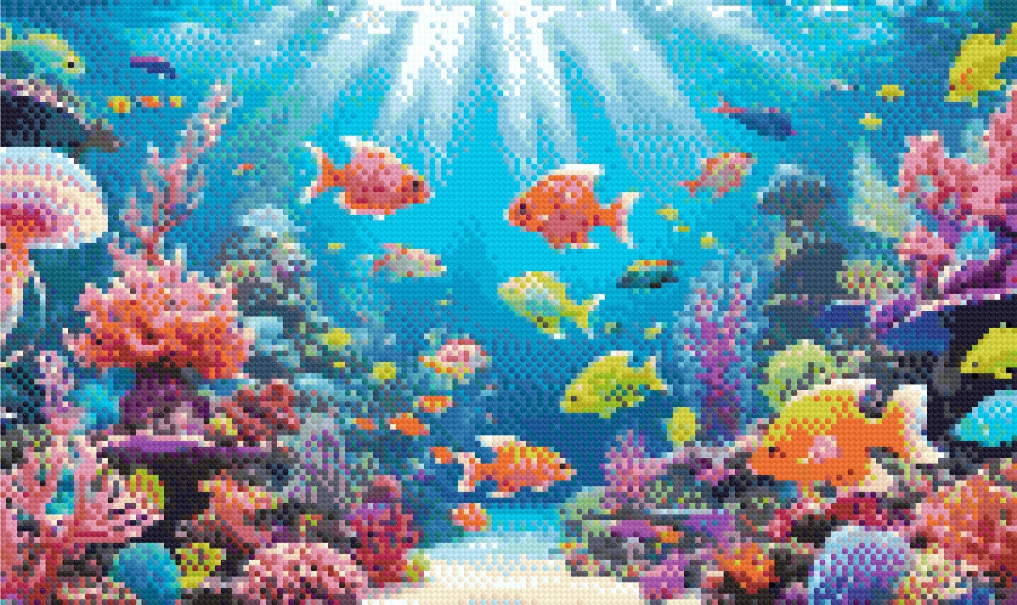 A Diamond Painting Rendering Of Colourful Fish And Coral Reefs Illuminated By Sunlight In A Vibrant Underwater Scene. Size - 50cm X 30cm