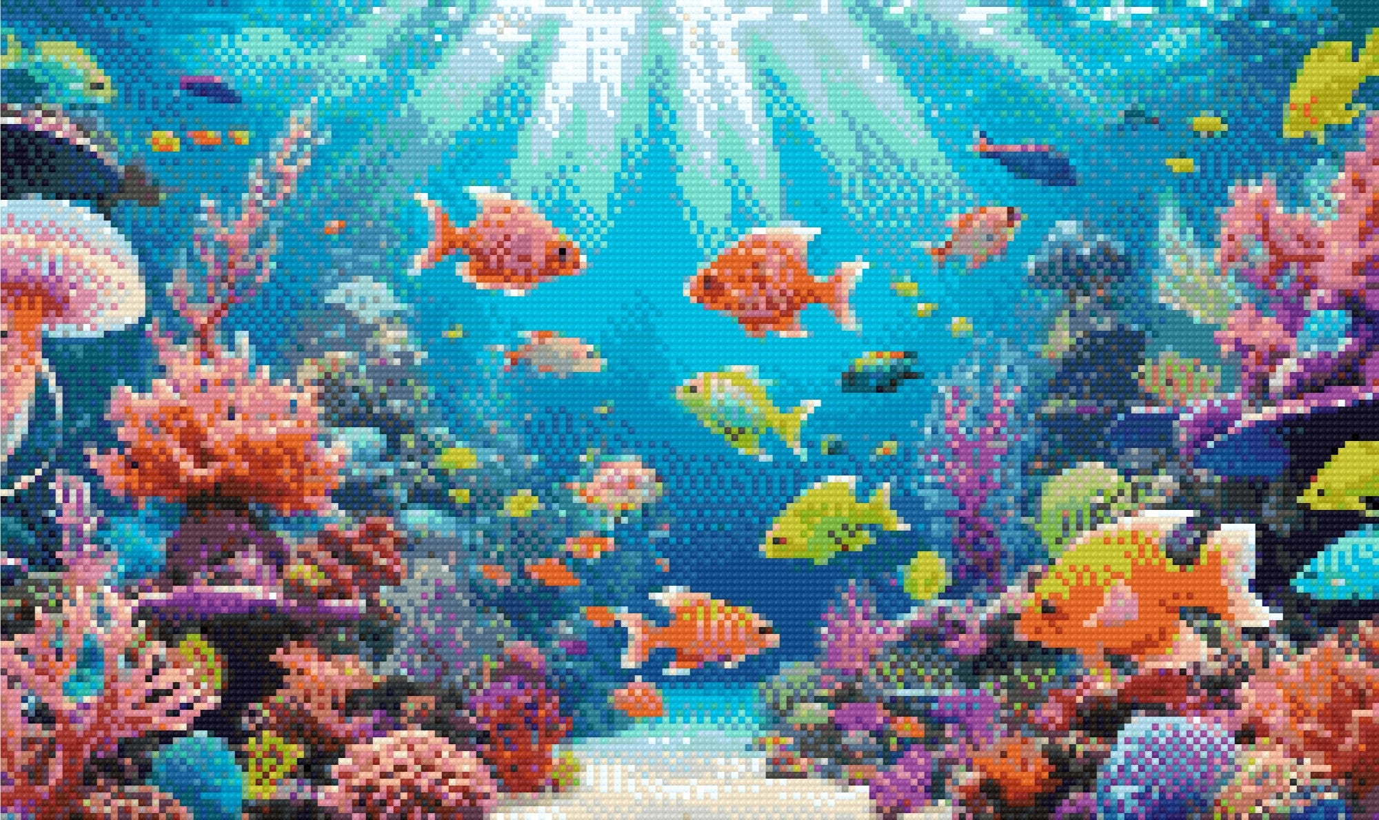 A Diamond Painting Rendering Of Colourful Fish And Coral Reefs Illuminated By Sunlight In A Vibrant Underwater Scene. Size - 50cm X 30cm