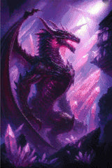 A Diamond Painting Rendering Of Majestic Dark Dragon In Glowing Purple Crystal Cave With Light Streaming Through Jagged Formations. Size - 40cm X 60cm