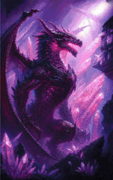 A Diamond Painting Rendering Of Majestic Dark Dragon In Glowing Purple Crystal Cave With Light Streaming Through Jagged Formations. Size - 50cm X 80cm