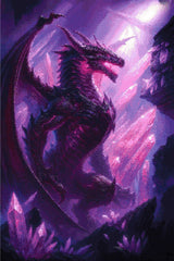 A Diamond Painting Rendering Of Majestic Dark Dragon In Glowing Purple Crystal Cave With Light Streaming Through Jagged Formations. Size - 60cm X 90cm