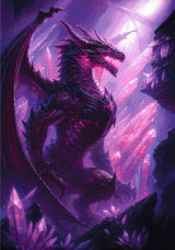 A Diamond Painting Rendering Of Majestic Dark Dragon In Glowing Purple Crystal Cave With Light Streaming Through Jagged Formations. Size - 70cm X 100cm