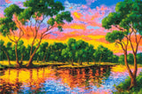 colourful sunset over a river with tree reflections. Size - 60cm x 40cm