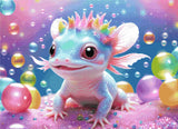 A Diamond Painting Rendering Of Whimsical Baby Axolotl With Colourful Bubbles. Size - 110cm X 80cm