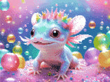 A Diamond Painting Rendering Of Whimsical Baby Axolotl With Colourful Bubbles. Size - 40cm X 30cm