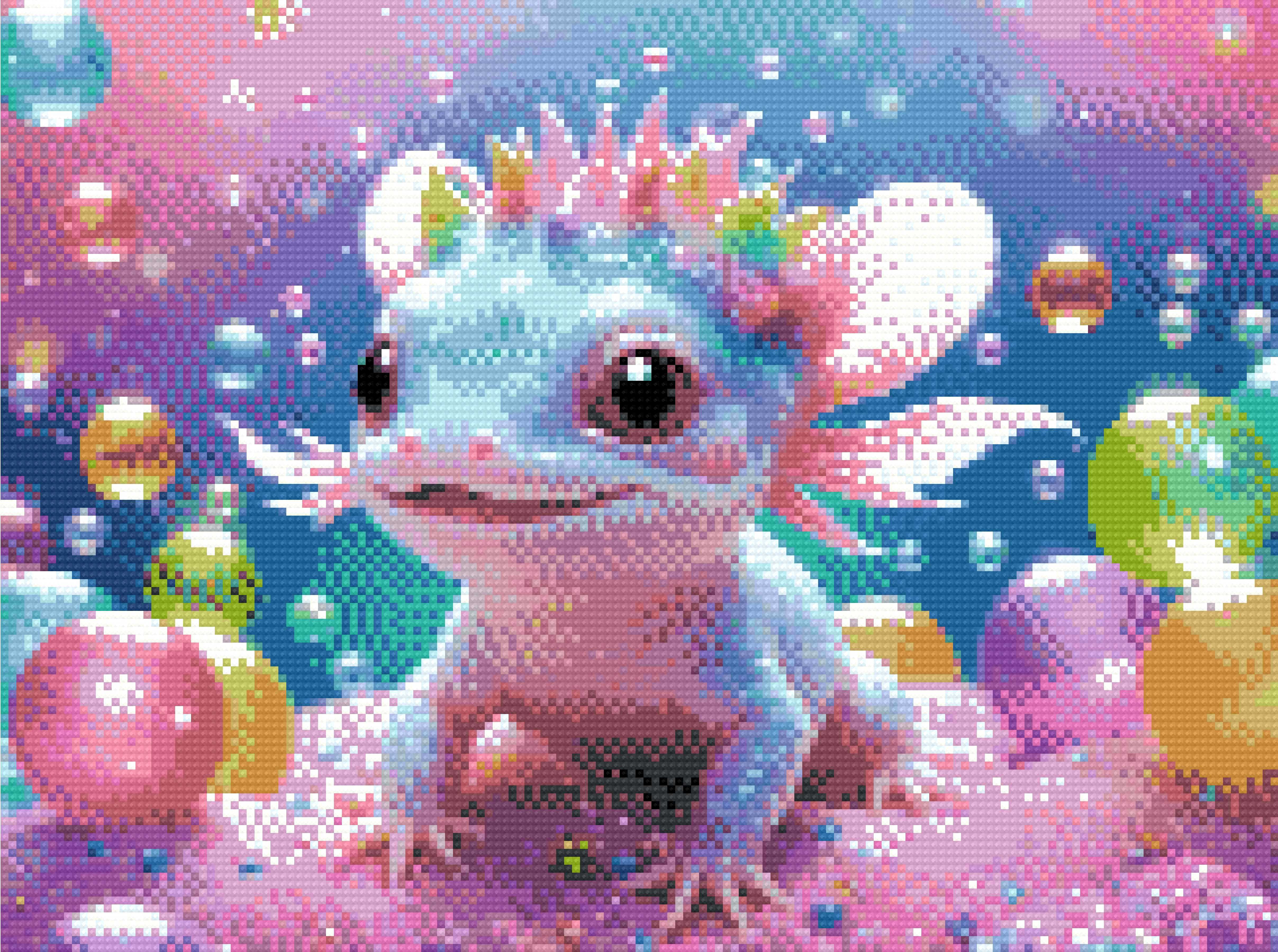 A Diamond Painting Rendering Of Whimsical Baby Axolotl With Colourful Bubbles. Size - 40cm X 30cm