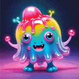 A Diamond Painting Rendering Of A Cheerful, Multicoloured Creature With Large Blue Eyes And A Big Smile Stands In A Glowing, Vibrant Setting. Size - 120cm X 120cm