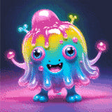 A Diamond Painting Rendering Of A Cheerful, Multicoloured Creature With Large Blue Eyes And A Big Smile Stands In A Glowing, Vibrant Setting. Size - 40cm X 40cm