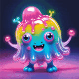 A Diamond Painting Rendering Of A Cheerful, Multicoloured Creature With Large Blue Eyes And A Big Smile Stands In A Glowing, Vibrant Setting. Size - 40cm X 40cm