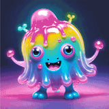 A Diamond Painting Rendering Of A Cheerful, Multicoloured Creature With Large Blue Eyes And A Big Smile Stands In A Glowing, Vibrant Setting. Size - 60cm X 60cm