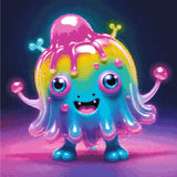 A Diamond Painting Rendering Of A Cheerful, Multicoloured Creature With Large Blue Eyes And A Big Smile Stands In A Glowing, Vibrant Setting. Size - 60cm X 60cm