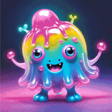 A Diamond Painting Rendering Of A Cheerful, Multicoloured Creature With Large Blue Eyes And A Big Smile Stands In A Glowing, Vibrant Setting. Size - 70cm X 70cm