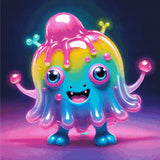 A Diamond Painting Rendering Of A Cheerful, Multicoloured Creature With Large Blue Eyes And A Big Smile Stands In A Glowing, Vibrant Setting. Size - 80cm X 80cm