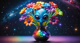 Alien with cosmic flowers