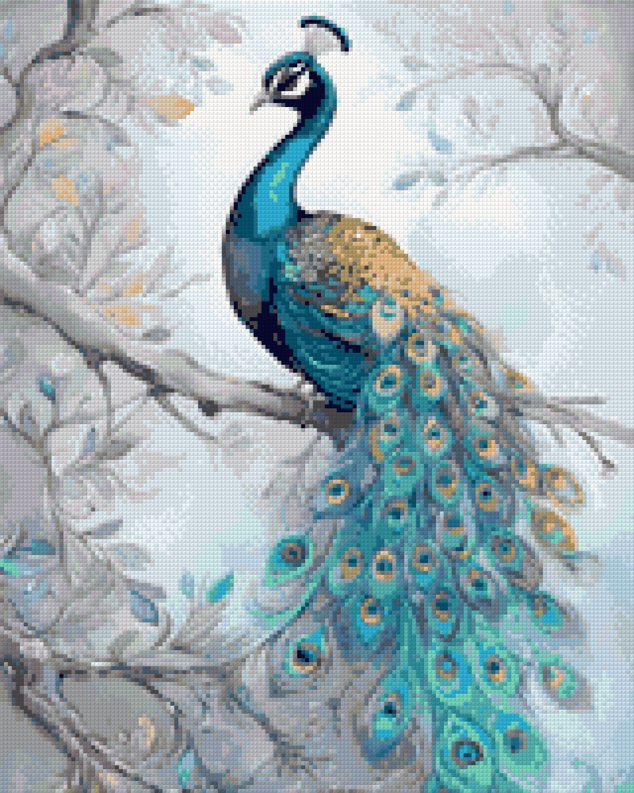 A diamond painting rendering of Pastel Peacock Size - 40cm x 50cm