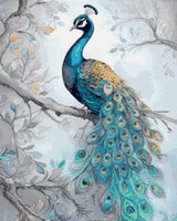 A diamond painting rendering of Pastel Peacock Size - 40cm x 50cm