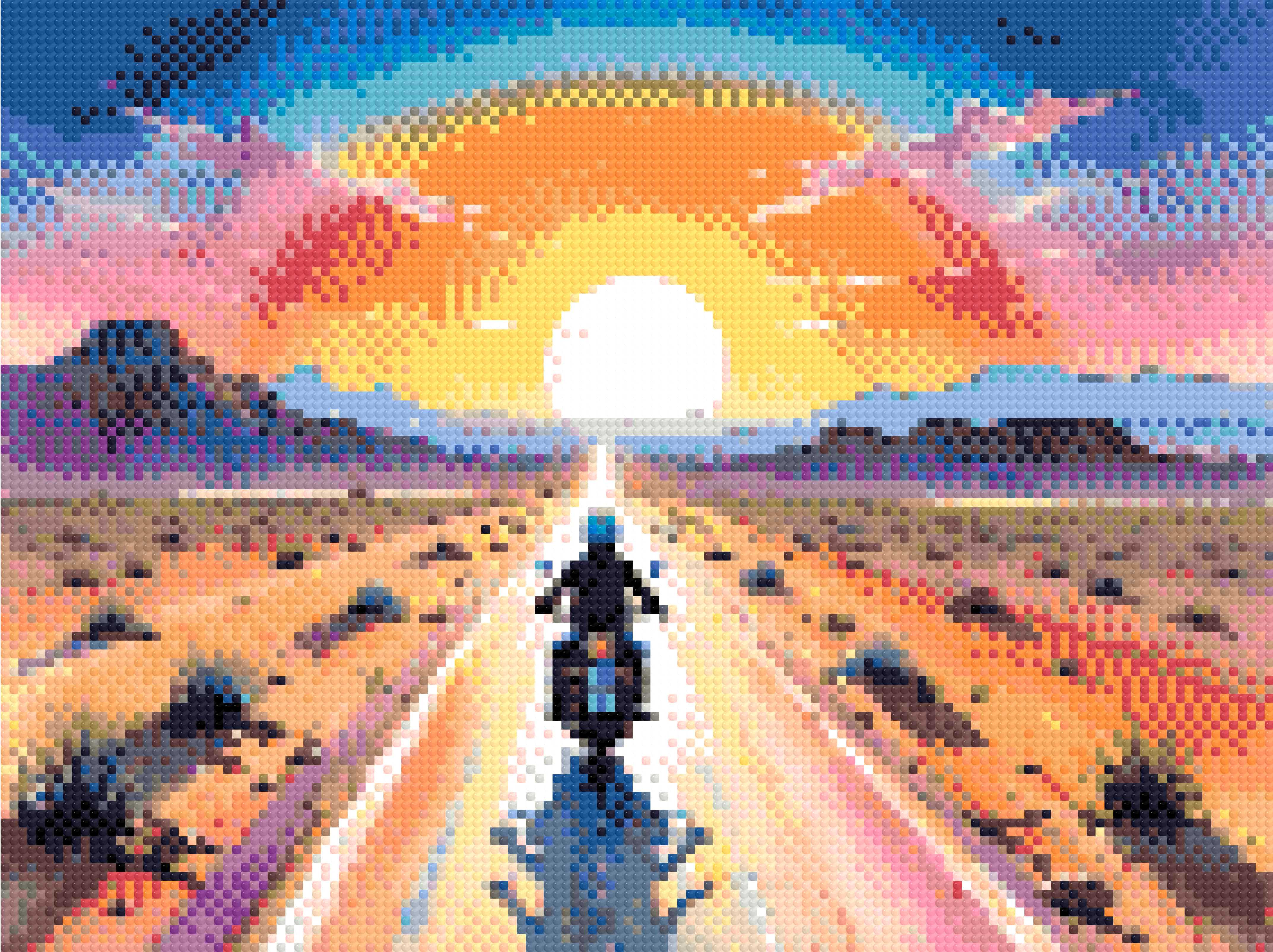 A Diamond Painting Rendering Of A Motorcyclist Rides Down A Long Road Through A Desert At Sunset, With A Vibrant Sky Of Pink, Orange, And Blue Hues.. Size - 40cm X 30cm