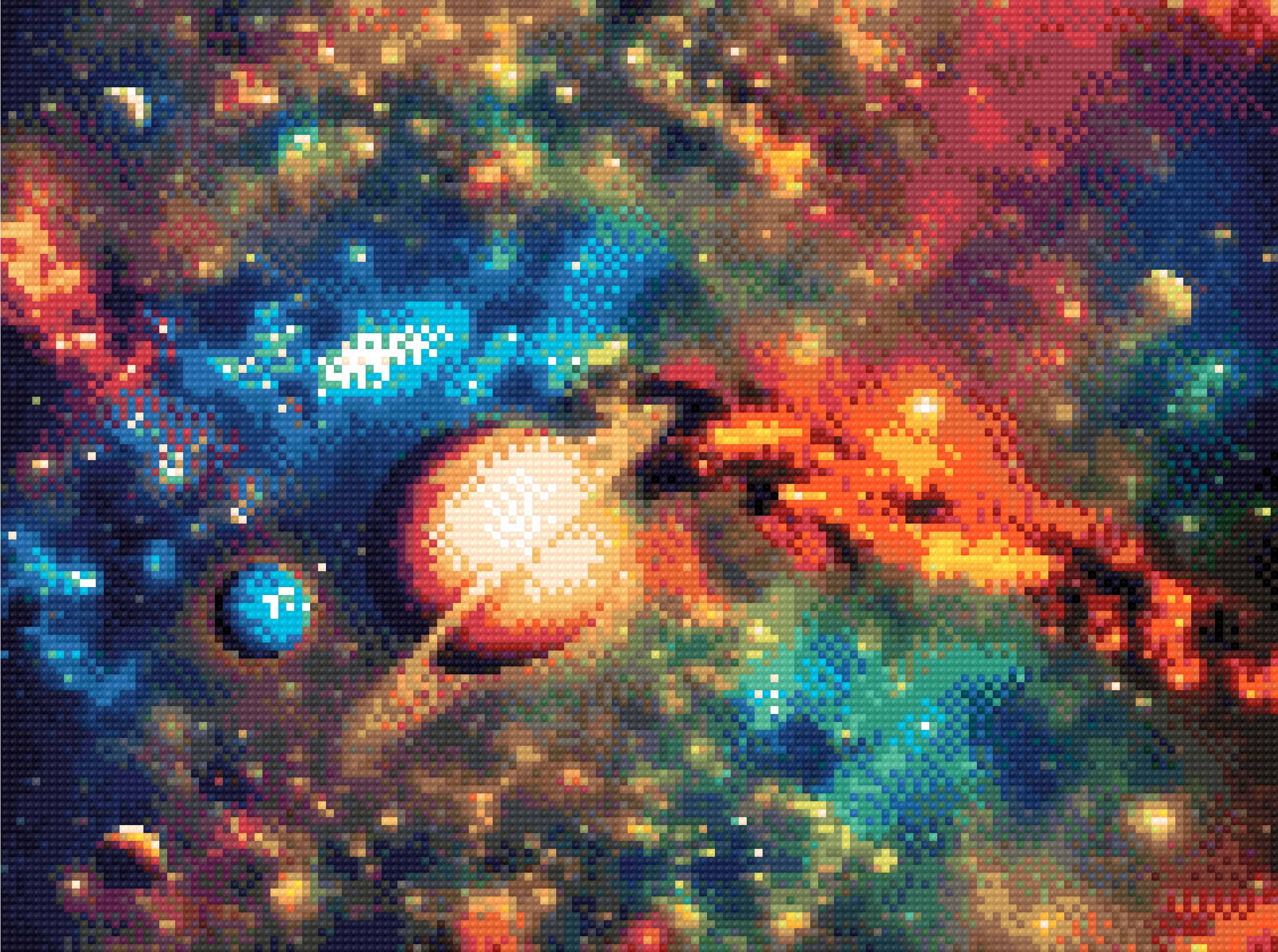 A Diamond Painting Rendering Of Vibrant Image Of Planets Floating Through A Colourful Cosmic Sea Of Nebulas And Stars. Size - 40cm X 30cm