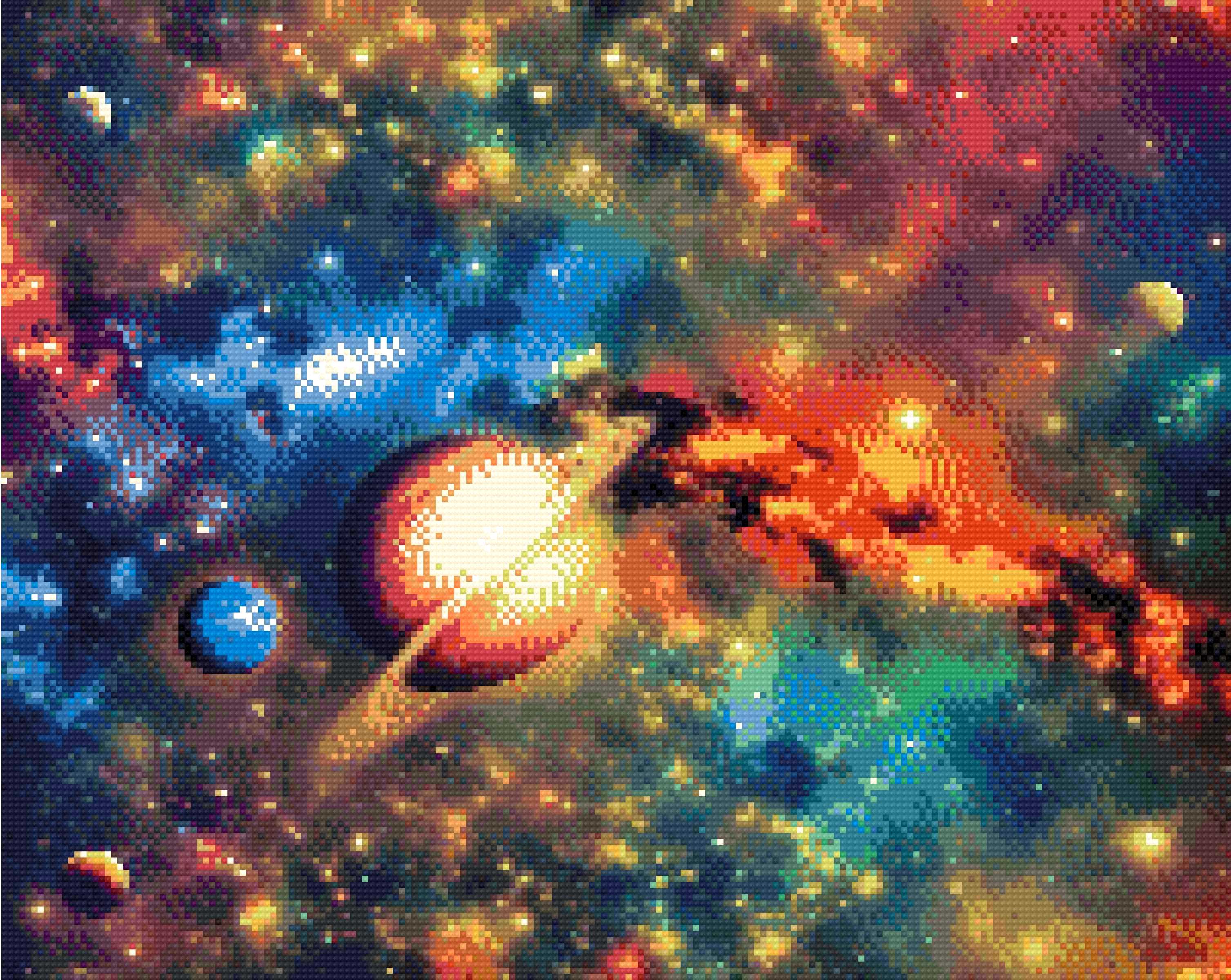 A Diamond Painting Rendering Of Vibrant Image Of Planets Floating Through A Colourful Cosmic Sea Of Nebulas And Stars. Size - 50cm X 40cm