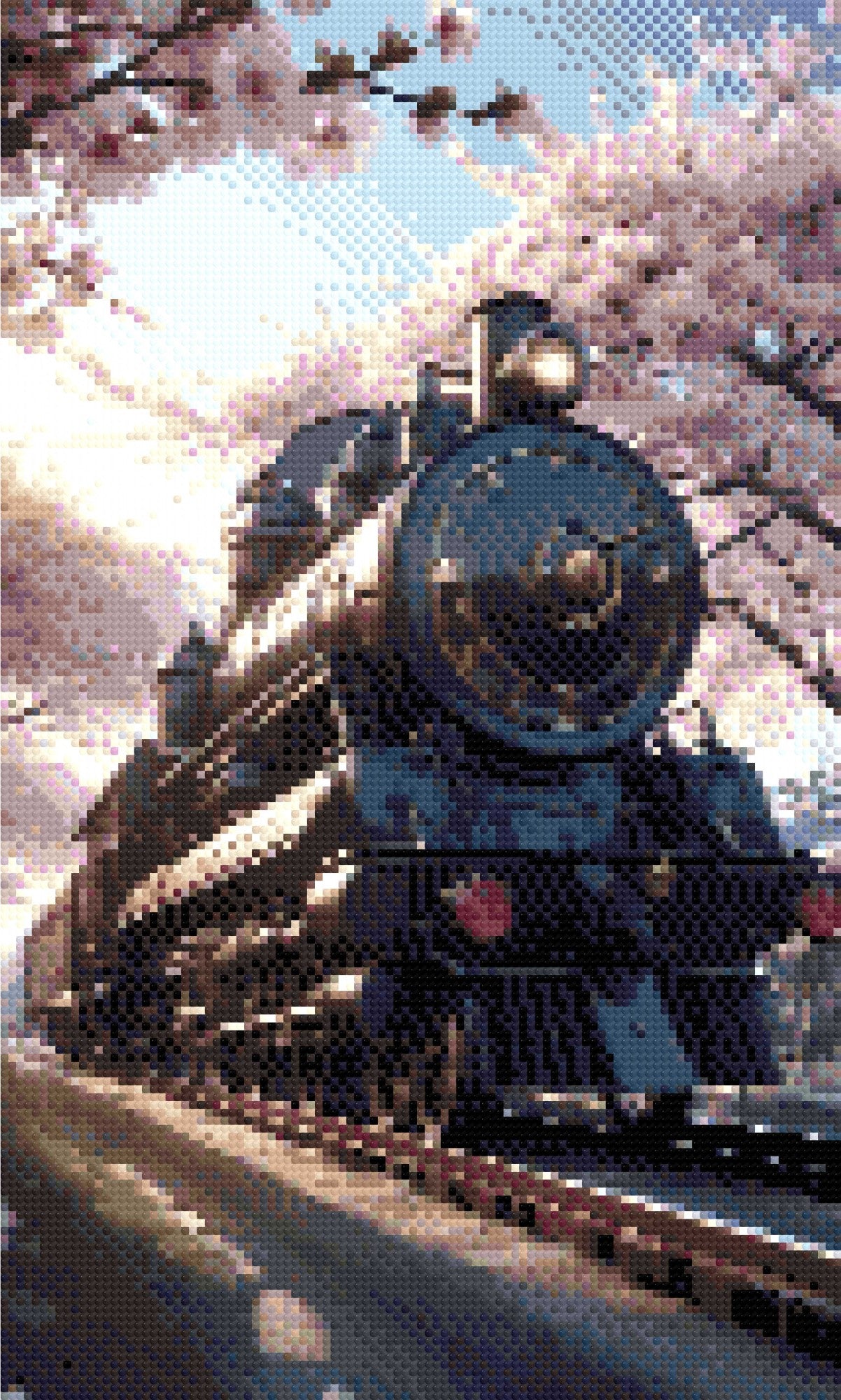 A Diamond Painting Rendering Of Vintage Steam Train Under Blooming Cherry Trees On A Sunny Day, Blending Technology And Nature. Size - 30cm X 50cm
