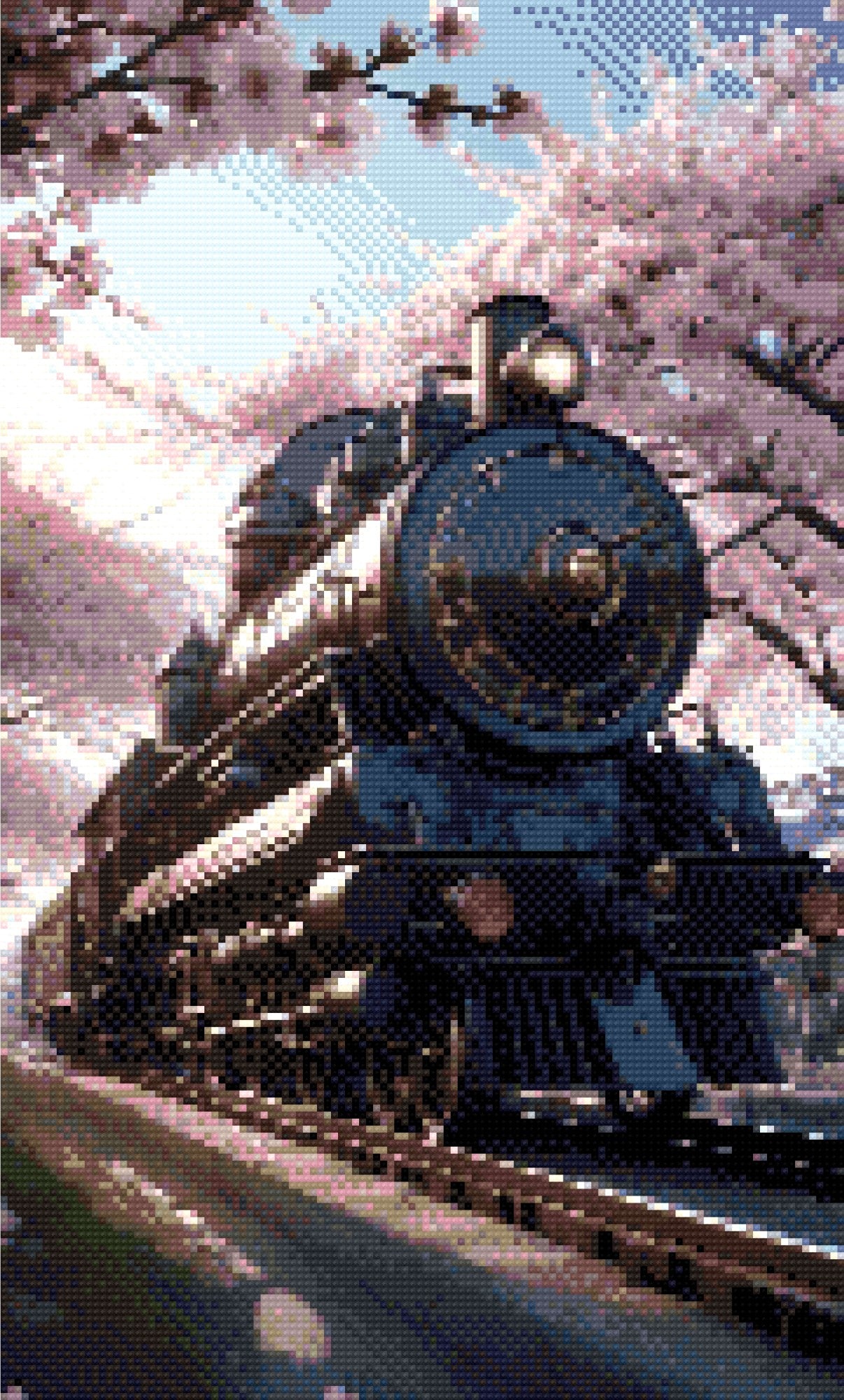 A Diamond Painting Rendering Of Vintage Steam Train Under Blooming Cherry Trees On A Sunny Day, Blending Technology And Nature. Size - 30cm X 50cm