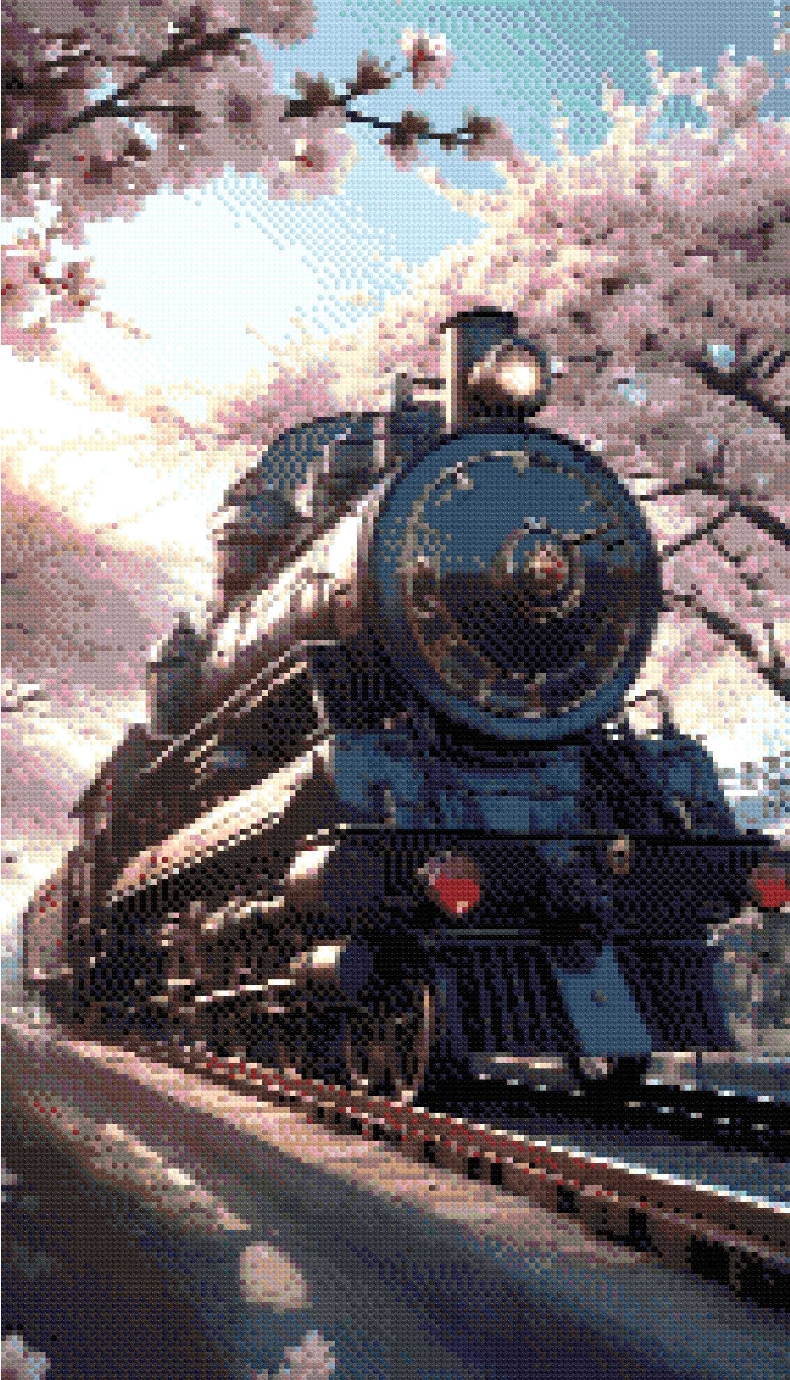 A Diamond Painting Rendering Of Vintage Steam Train Under Blooming Cherry Trees On A Sunny Day, Blending Technology And Nature. Size - 40cm X 70cm