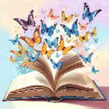 A Diamond Painting Rendering Of Open Book With Colourful Butterflies Flying Out Against A Pastel Background, Symbolizing Imagination And Creativity. Size - 40cm X 40cm
