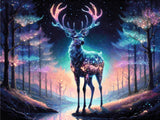 A Diamond Painting Rendering Of A Glowing Deer With Starlit Antlers Stands In A Luminous Forest With Vibrant Trees And A Serene Stream. Size - 80cm X 60cm