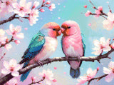 A Diamond Painting Rendering Of Two Colourful Lovebirds Perched On A Cherry Blossom Branch With Hearts And Pastel Background. Size - 40cm X 30cm
