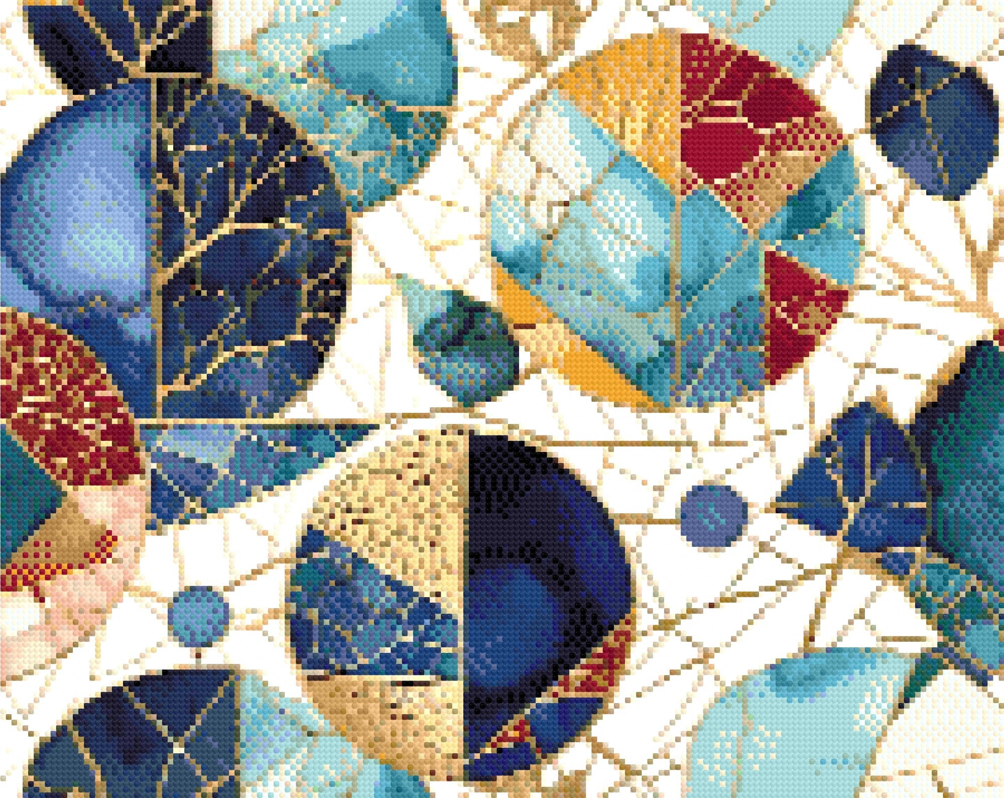 A Diamond Painting Rendering Of Abstract Geometric Mosaic With Watercolour Textures And Gold Lines Inspired By Kintsugi. Size - 50cm X 40cm