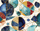 A Diamond Painting Rendering Of Abstract Geometric Mosaic With Watercolour Textures And Gold Lines Inspired By Kintsugi. Size - 50cm X 40cm