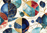 A Diamond Painting Rendering Of Abstract Geometric Mosaic With Watercolour Textures And Gold Lines Inspired By Kintsugi. Size - 70cm X 50cm