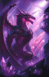 A Diamond Painting Rendering Of Majestic Dark Dragon In Glowing Purple Crystal Cave With Light Streaming Through Jagged Formations. Size - 70cm X 110cm