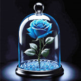 Blue rose under a glass dome with dew drops and glowing beads. Size - 100cm x 100cm