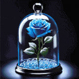 Blue rose under a glass dome with dew drops and glowing beads. Size - 40cm x 40cm