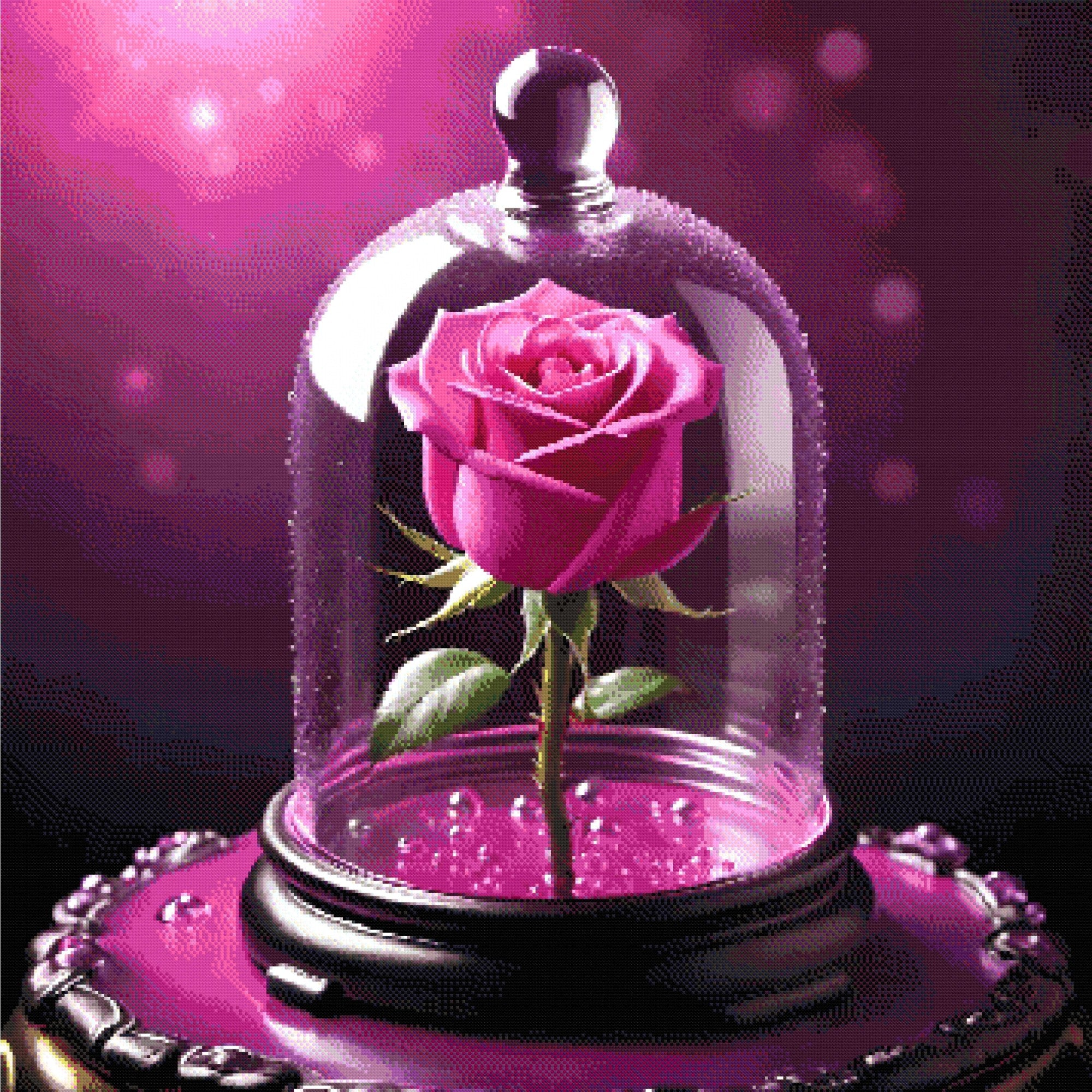 Pink rose under a glass dome with a purple background. Size - 100cm x 100cm
