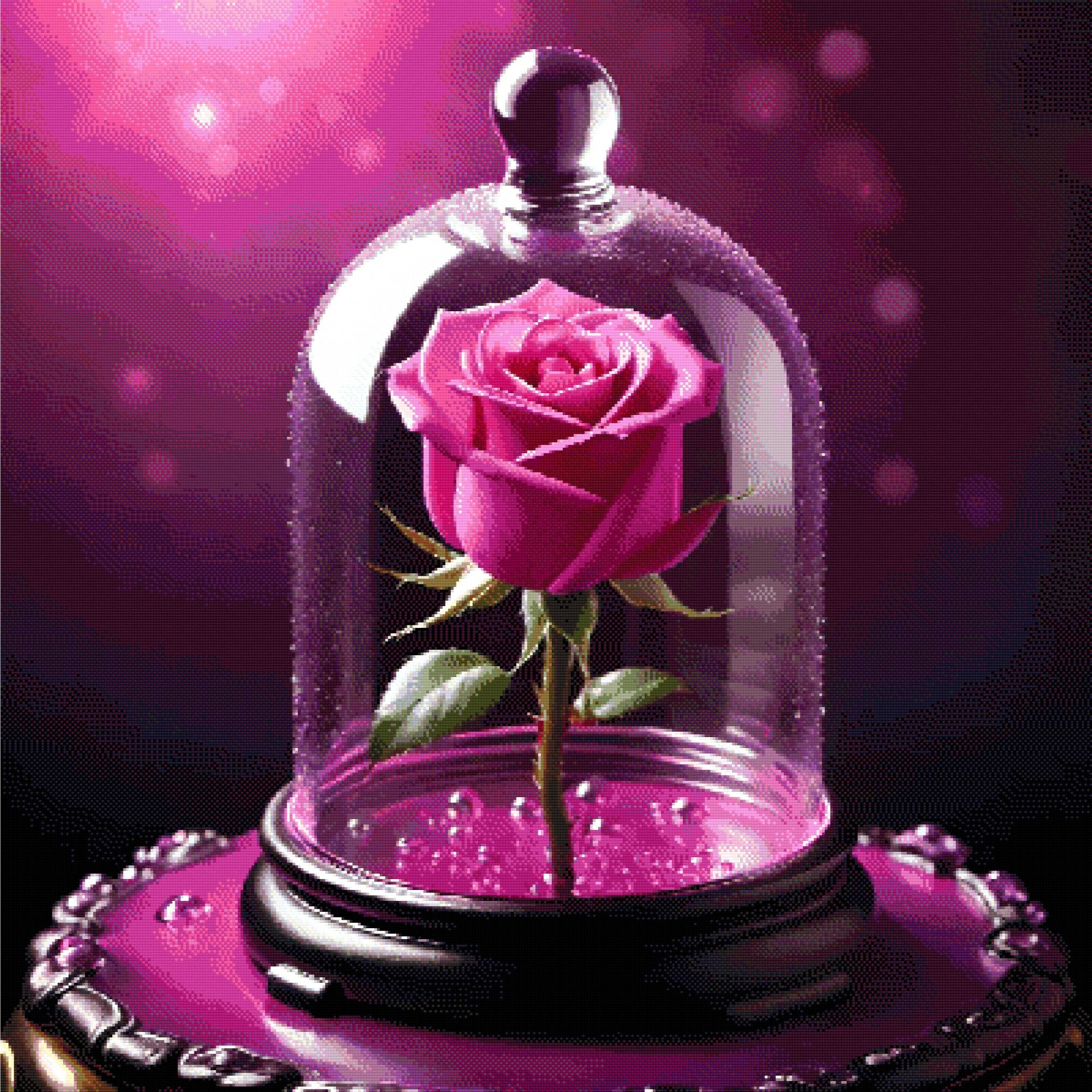 Pink rose under a glass dome with a purple background. Size - 100cm x 100cm