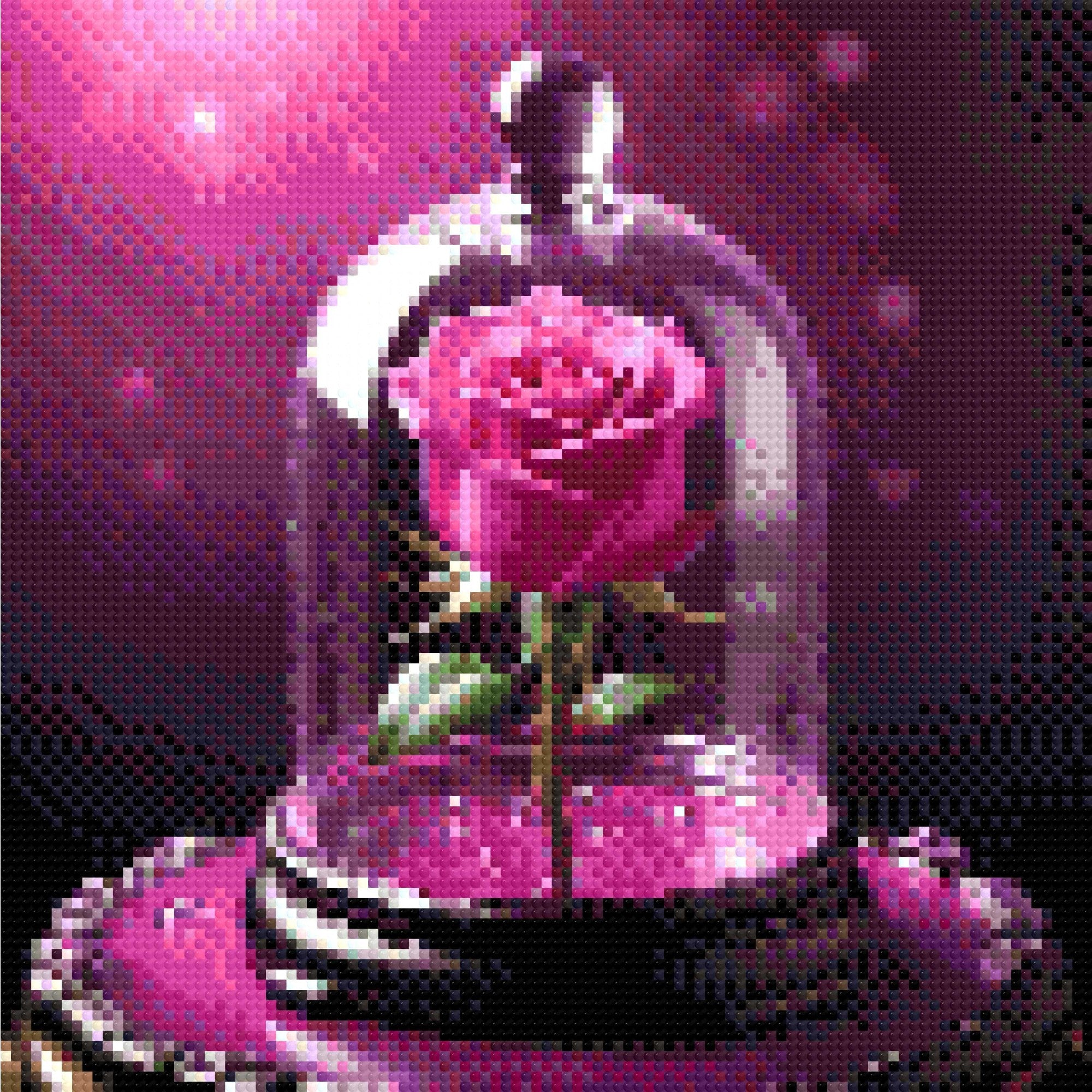 Pink rose under a glass dome with a purple background. Size - 30cm x 30cm