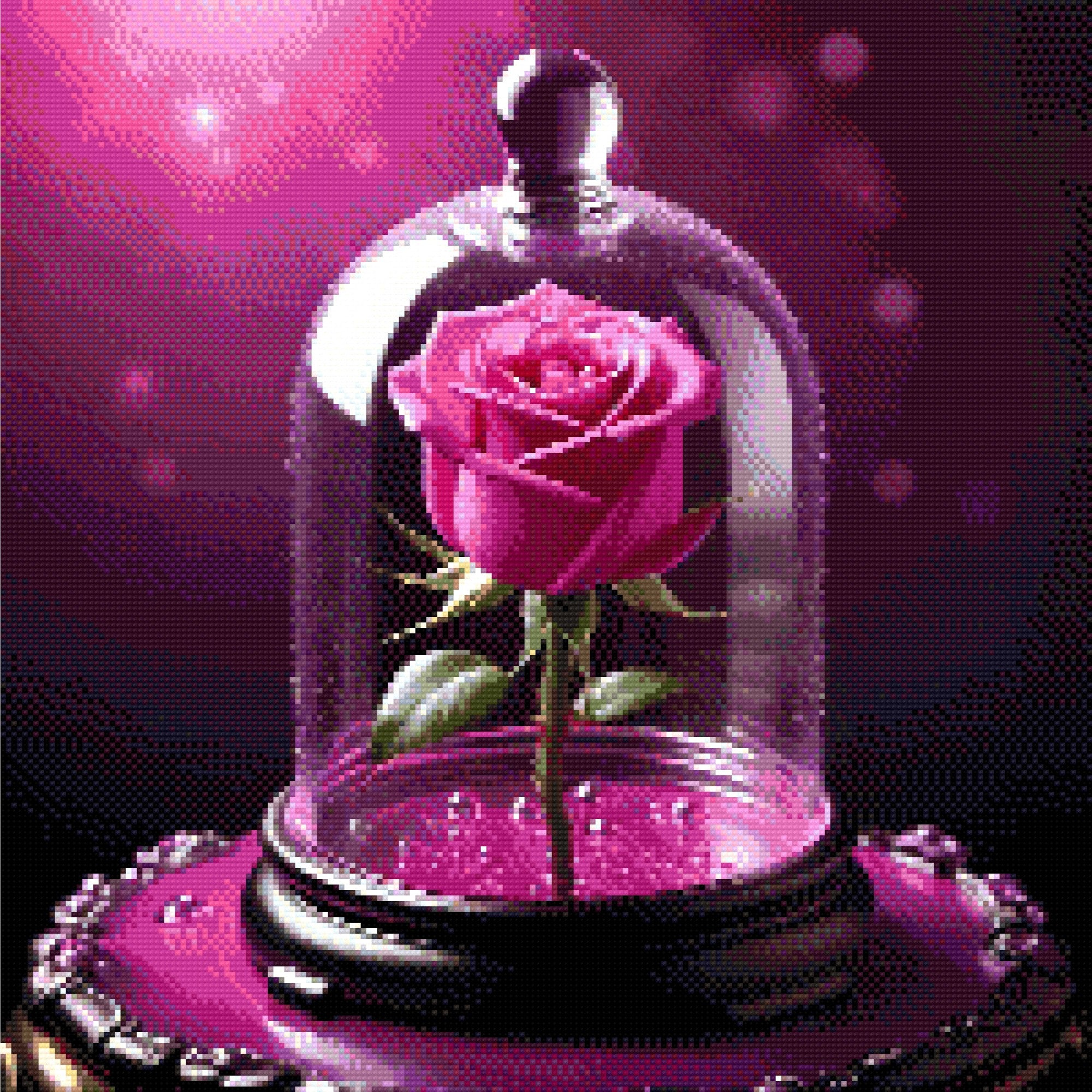 Pink rose under a glass dome with a purple background. Size - 50cm x 50cm