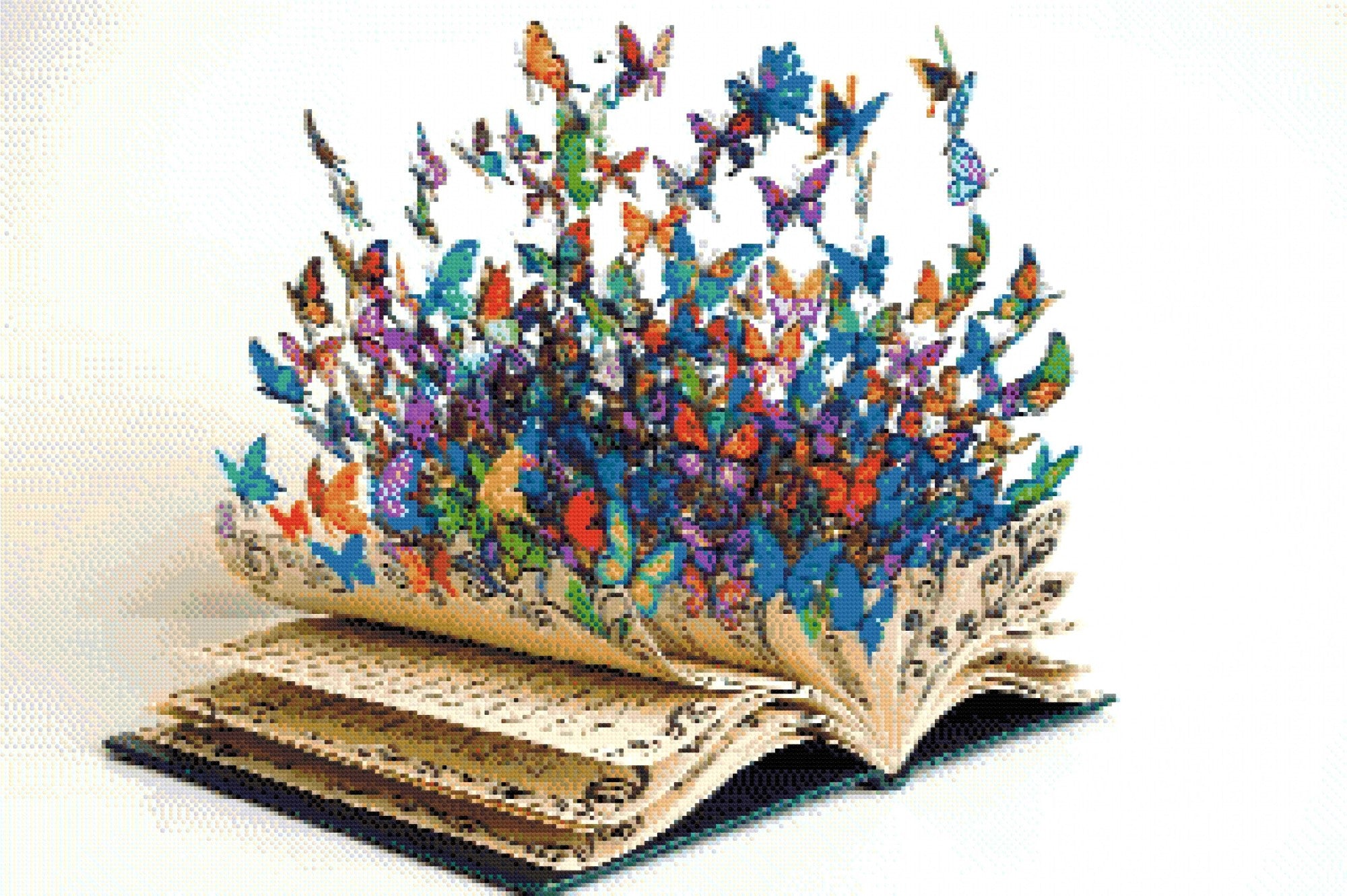 Butterflies emerging from an open book, colourful and lively. Size - 90cm x 60cm