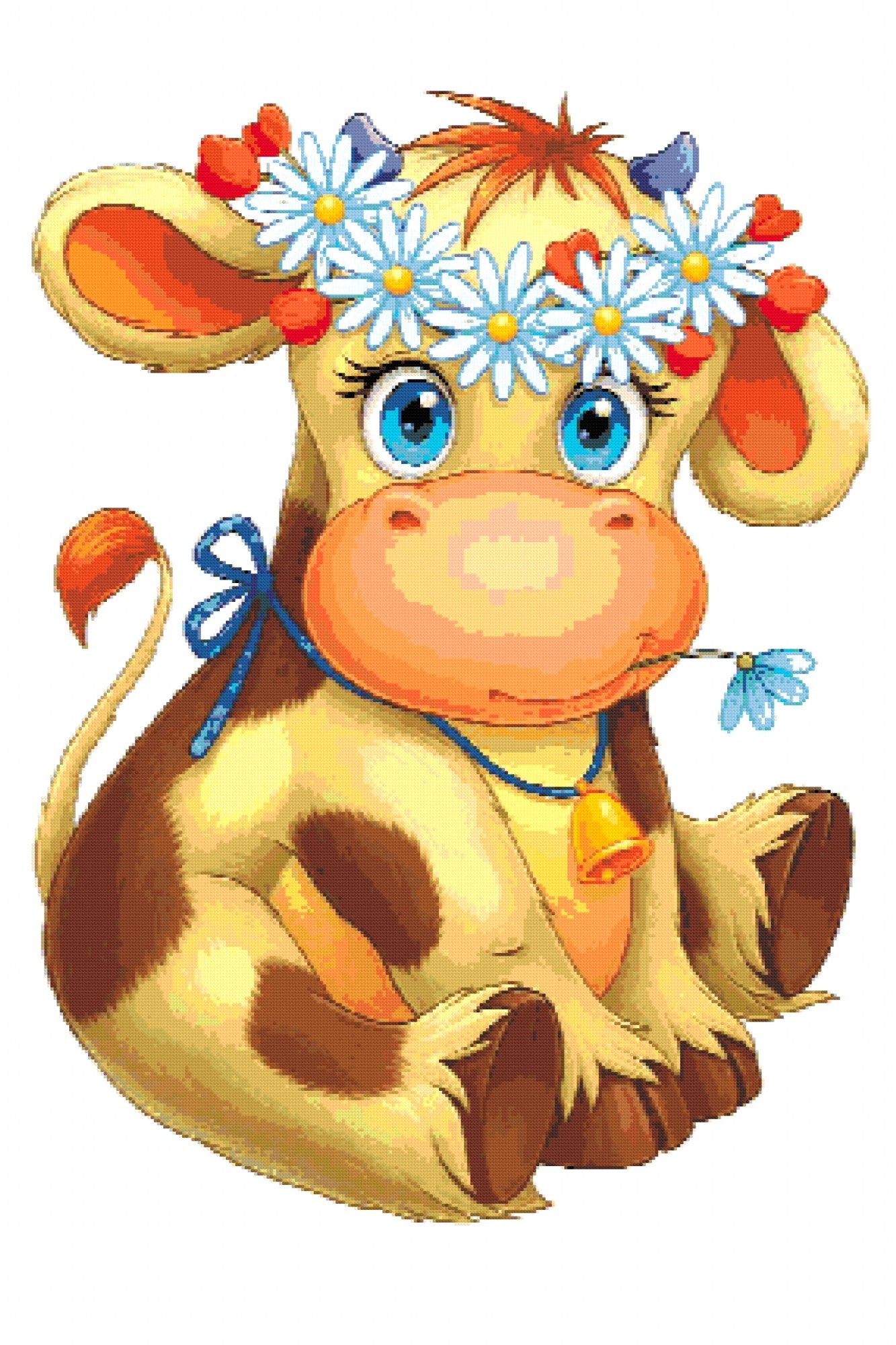 Cute cartoon cow with daisy crown and a bell. Size - 80cm x 120cm