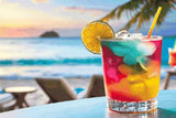 colourful cocktail with lime on a beach at sunset. Size - 120cm x 80cm