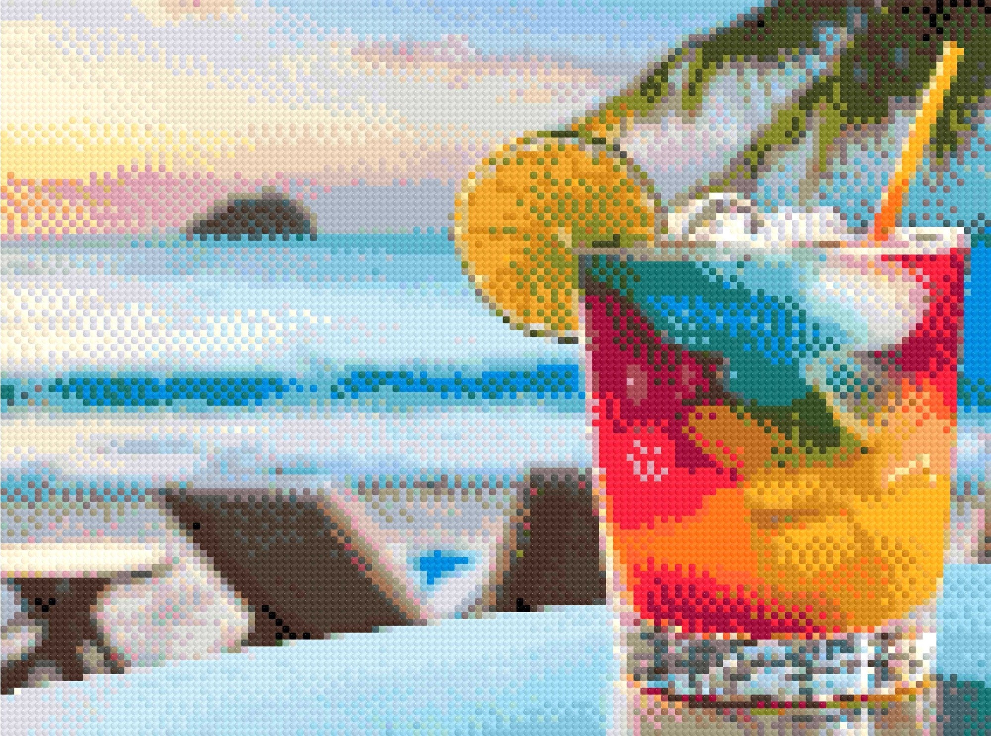 colourful cocktail with lime on a beach at sunset. Size - 40cm x 30cm