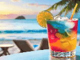 colourful cocktail with lime on a beach at sunset. Size - 40cm x 30cm